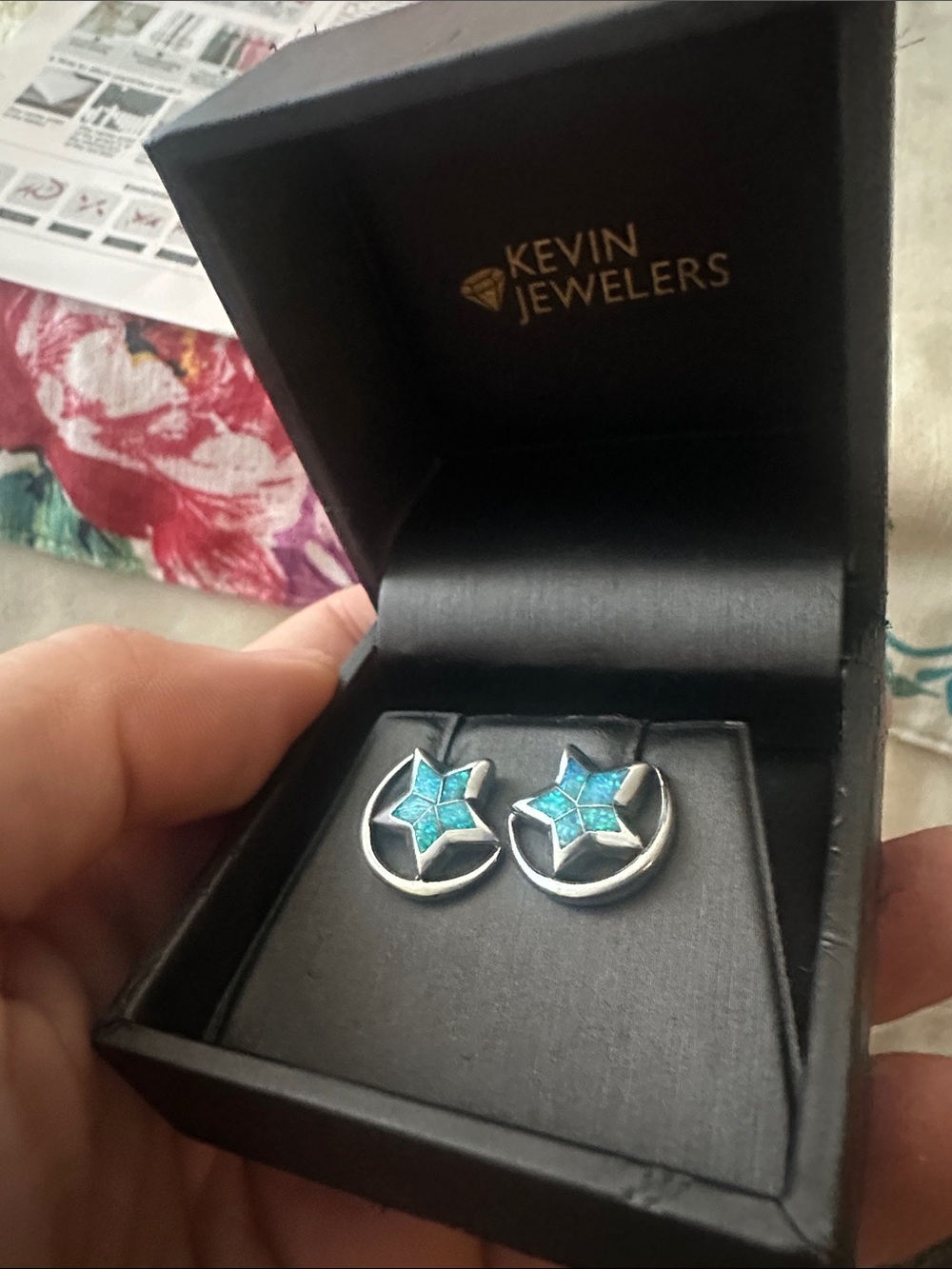 SILVER Turquoise Star & Crescent Stud Earrings